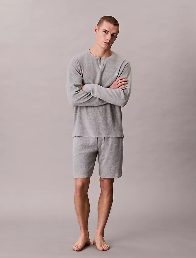Camiseta de dormir Henley de punto waffle Camiseta de dormir Henley de punto waffle
