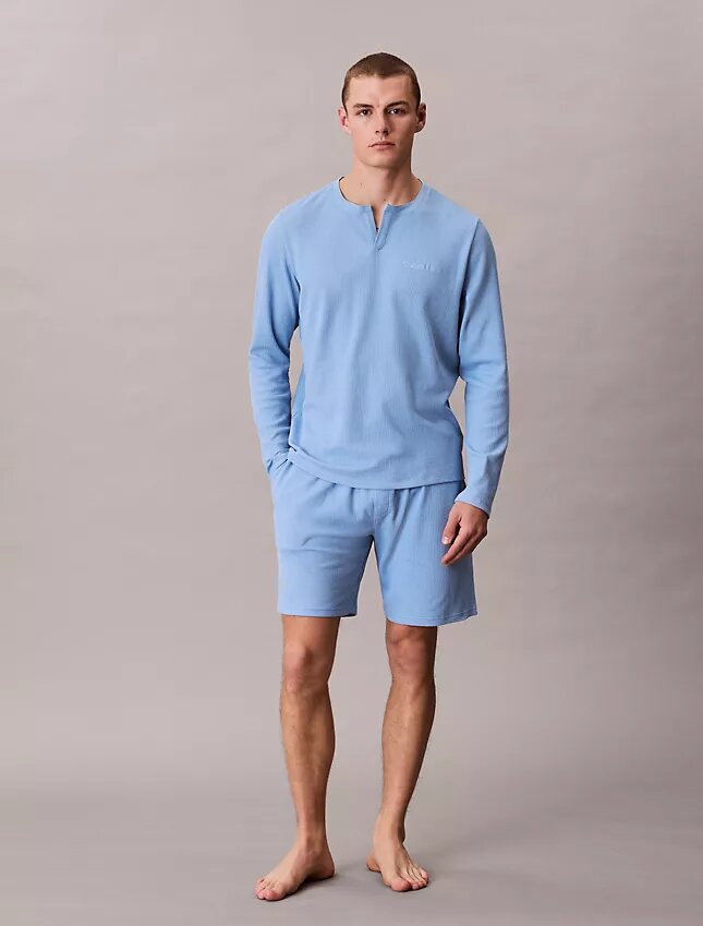 Camiseta de dormir Henley de punto waffle Camiseta de dormir Henley de punto waffle