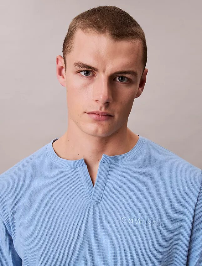 Camiseta de dormir Henley de punto waffle Camiseta de dormir Henley de punto waffle