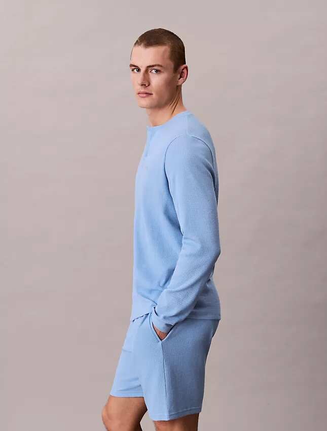 Camiseta de dormir Henley de punto waffle Camiseta de dormir Henley de punto waffle