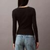 Camiseta de manga larga ajustada con ribete elástico de algodón Camiseta de manga larga ajustada con ribete elástico de algodón