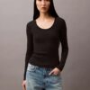 Camiseta de manga larga ajustada con ribete elástico de algodón Camiseta de manga larga ajustada con ribete elástico de algodón