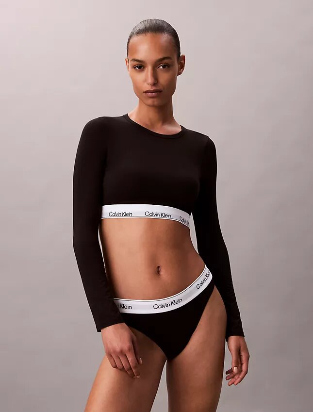 Camiseta de manga larga con Bralette, de algodón Modal, ligeramente forrada Camiseta de manga larga con Bralette, de algodón Modal, ligeramente forrada