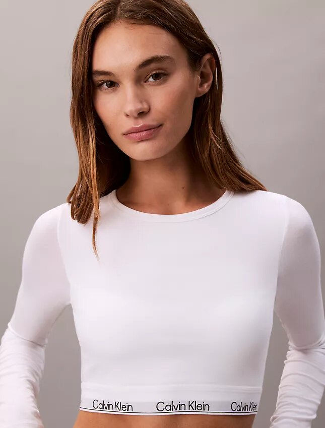 Camiseta de manga larga con Bralette, de algodón Modal, ligeramente forrada Camiseta de manga larga con Bralette, de algodón Modal, ligeramente forrada