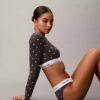 Camiseta de manga larga con Bralette, de algodón Modal, ligeramente forrada Camiseta de manga larga con Bralette, de algodón Modal, ligeramente forrada