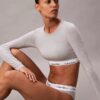 Camiseta de manga larga con Bralette, de algodón Modal, ligeramente forrada Camiseta de manga larga con Bralette, de algodón Modal, ligeramente forrada