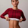 Camiseta de manga larga con Bralette, de algodón Modal, ligeramente forrada