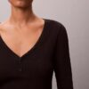 Camiseta Henley de algodón elástico acanalado Camiseta Henley de algodón elástico acanalado