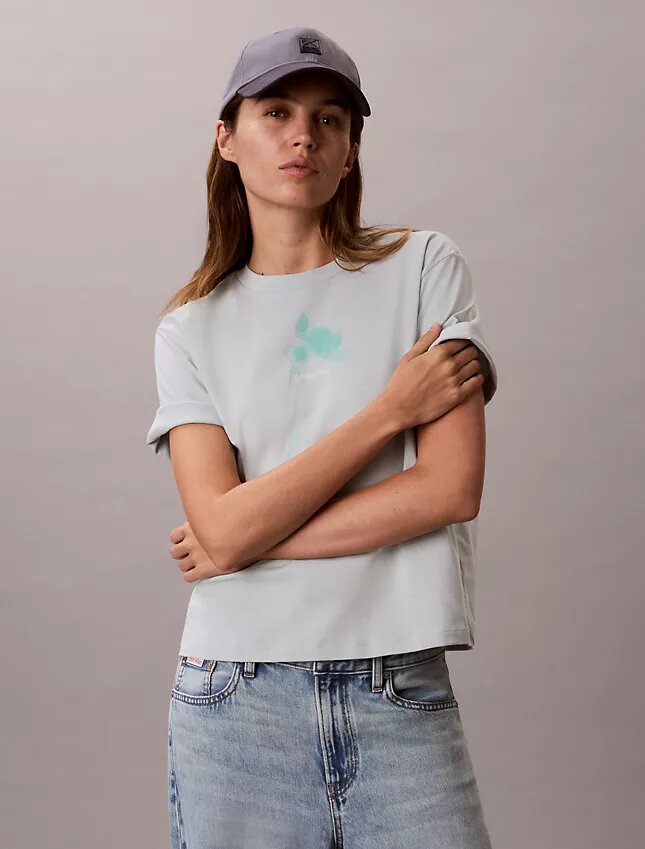 Camiseta holgada con estampado floral del logotipo Camiseta holgada con estampado floral del logotipo