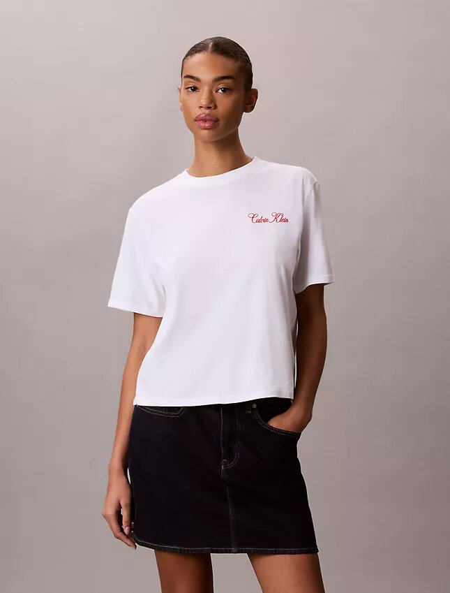 Camiseta holgada con gráfico de Calvin Klein en cursiva Camiseta holgada con gráfico de Calvin Klein en cursiva
