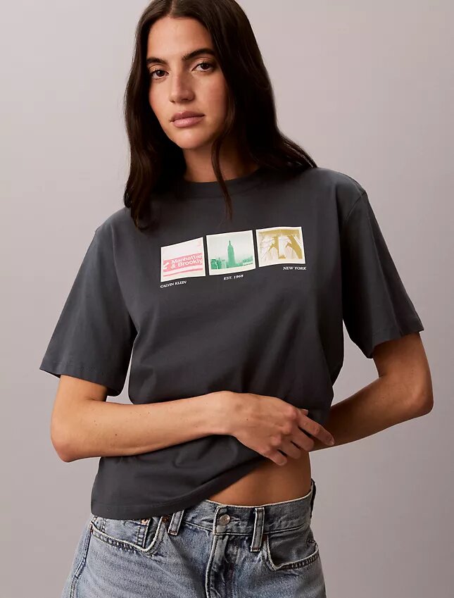 Camiseta holgada con gráfico de tiras fotográficas de Nueva York Camiseta holgada con gráfico de tiras fotográficas de Nueva York