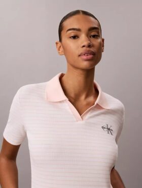 Camiseta polo de canalé a rayas con monólogo
