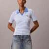 Camiseta polo de canalé a rayas con monólogo