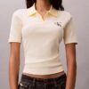 Camiseta polo de canalé a rayas con monólogo