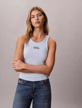 Camiseta sin mangas con logo y ribete contorneado