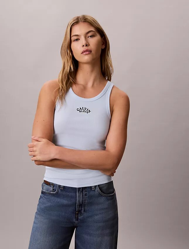 Camiseta sin mangas con logo y ribete contorneado Camiseta sin mangas con logo y ribete contorneado