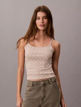 Camiseta sin mangas con monograma integral y canalé