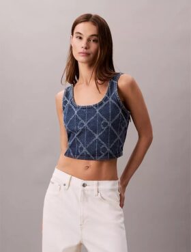 Camiseta sin mangas corta con Monogram integral en Denim
