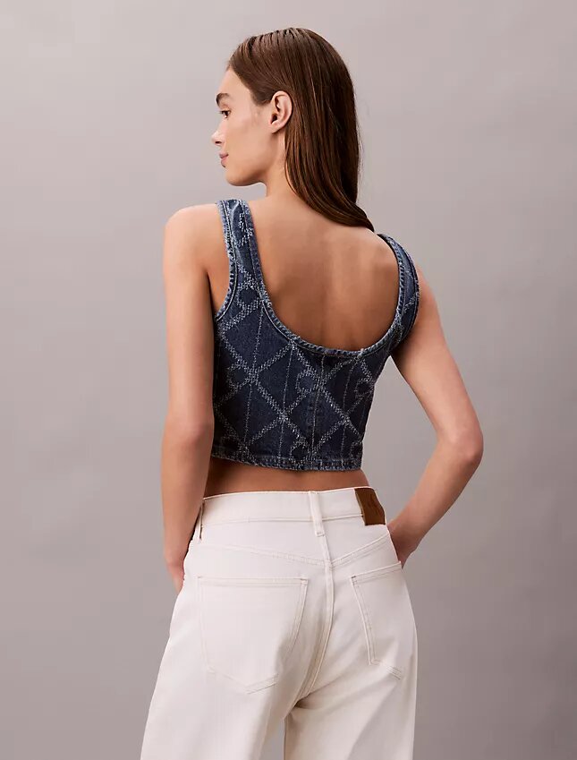 Camiseta sin mangas corta con Monogram integral en Denim Camiseta sin mangas corta con Monogram integral en Denim