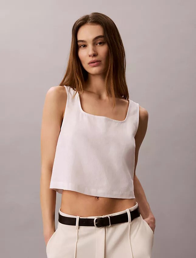 Camiseta sin mangas corta de mezcla de lino Camiseta sin mangas corta de mezcla de lino