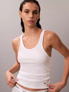 Camiseta sin mangas de algodón con ribete contorneado