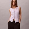 Camiseta sin mangas de algodón liso con cuello acanalado y botones Camiseta sin mangas de algodón liso con cuello acanalado y botones