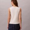 Camiseta sin mangas de algodón liso con cuello acanalado y botones