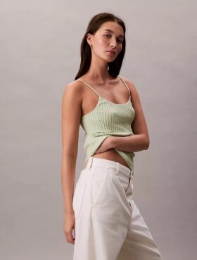 Camiseta sin mangas de canalé con brillo líquido