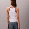 Camiseta sin mangas de canalé con ribete en contraste