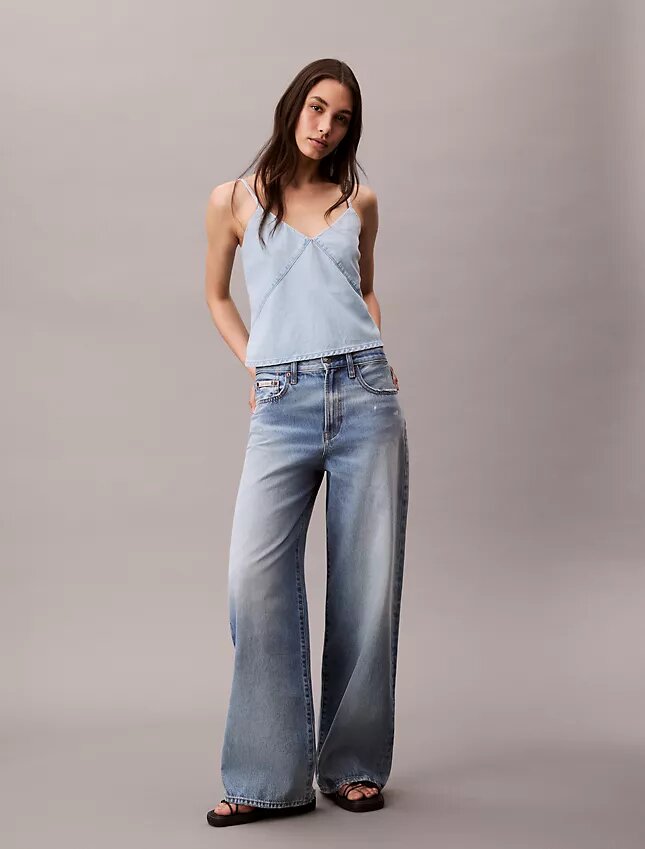 Camiseta sin mangas de Denim de mezcla de algodón y lino Camiseta sin mangas de Denim de mezcla de algodón y lino