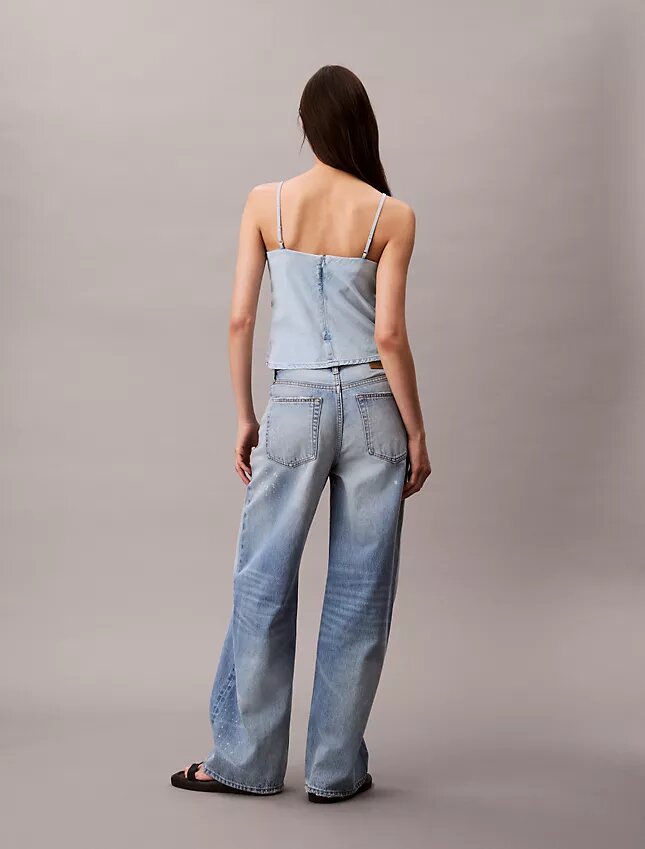 Camiseta sin mangas de Denim de mezcla de algodón y lino Camiseta sin mangas de Denim de mezcla de algodón y lino