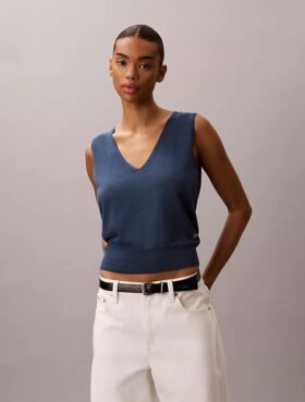 Camiseta sin mangas de mezcla de lino
