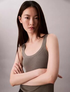 Camiseta sin mangas de mezcla de viscosa con ribete