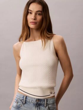 Camiseta sin mangas de punto trenzado con Monologo tejido