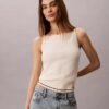 Camiseta sin mangas de punto trenzado con Monologo tejido