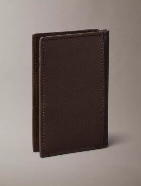 Cartera compacta de doble pliegue de piel Saffiano