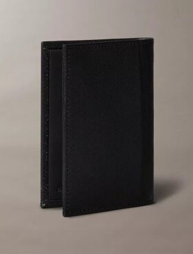 Cartera compacta de doble pliegue de piel Saffiano