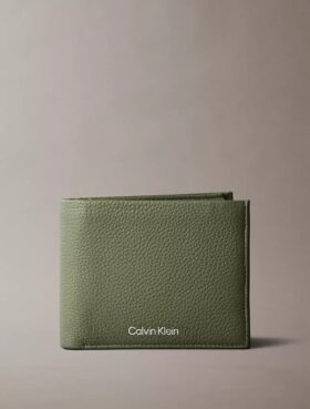 Cartera doble de piel con grano de guijarros y monedero