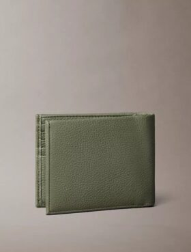 Cartera doble de piel con grano de guijarros y monedero