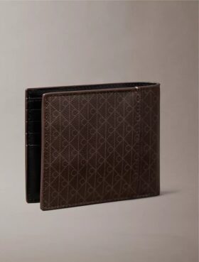 Cartera plegable con el logotipo del emblema por toda la superficie y compartimento para monedas