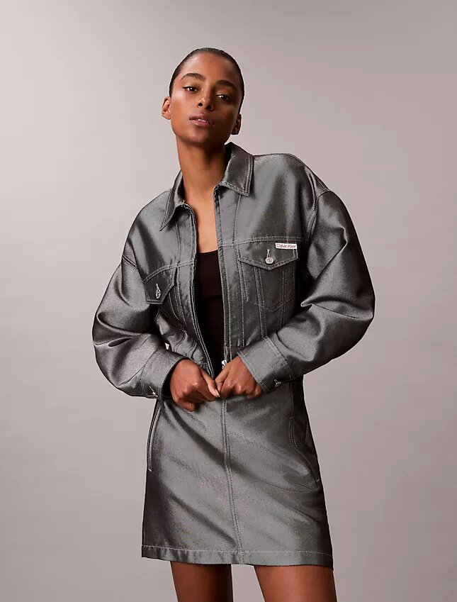 Chaqueta bomber de denim brillante Chaqueta bomber de denim brillante