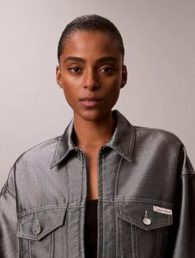 Chaqueta bomber de denim brillante