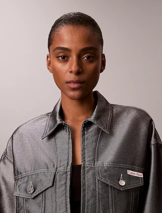 Chaqueta bomber de denim brillante Chaqueta bomber de denim brillante
