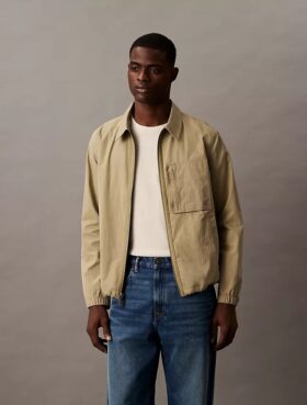 Chaqueta clásica con cremallera de mezcla de algodón