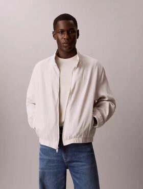 Chaqueta de cuello alto de lino y algodón