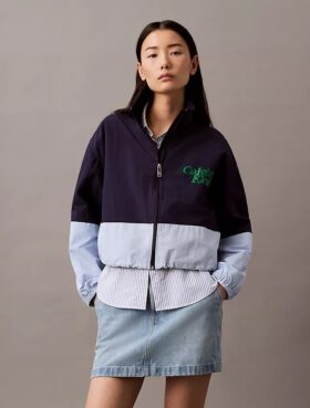 Chaqueta de nailon con cremallera y bloques de color