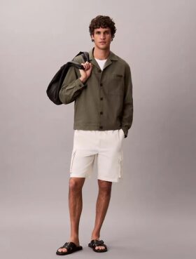 Chaqueta tipo camisa de lino y algodón