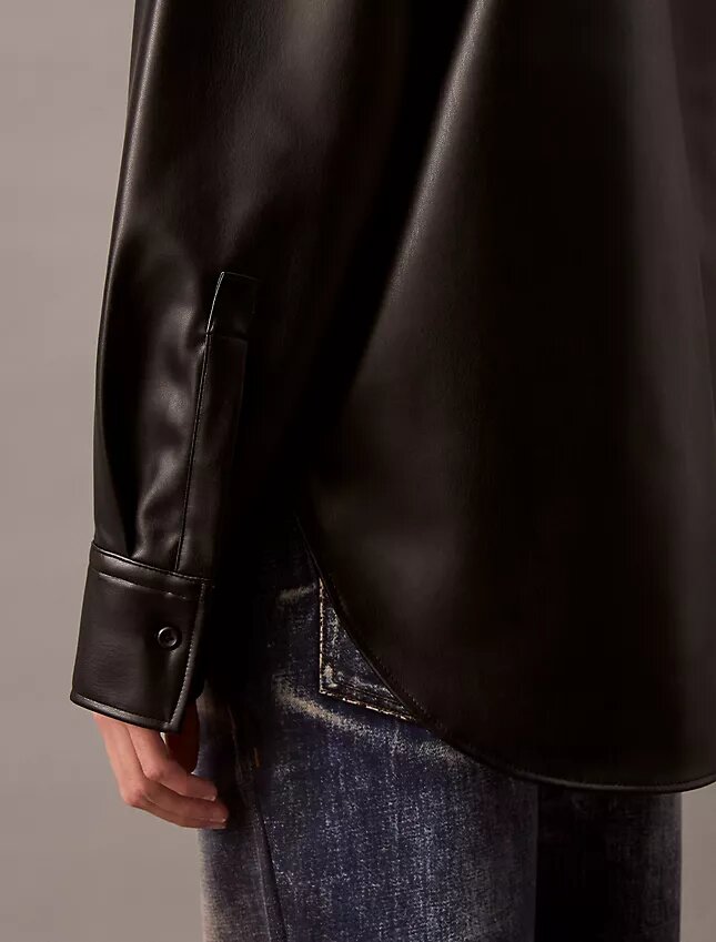 Chaqueta tipo camisa holgada de imitación de cuero Chaqueta tipo camisa holgada de imitación de cuero