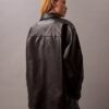 Chaqueta tipo camisa holgada de imitación de cuero Chaqueta tipo camisa holgada de imitación de cuero