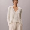 Conjunto de cárdigan y camiseta sin mangas de algodón acanalado Conjunto de cárdigan y camiseta sin mangas de algodón acanalado